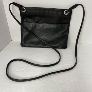 Margot New York Genuine Pebbled Soft Black Leather Crossbody Bag